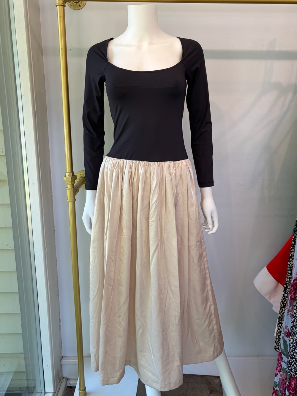 Ciao Lucia Black Long Sleeve Scoop Bodice with Cream Midi Skirt